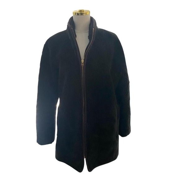 J.Crew Women's Black Faux Fur Zip-Up Jacket Coat Size M - Picture 1 of 7